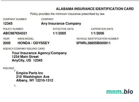 USA Alabama karta identyfikacyjna ubezpieczenia zdrowotnego edytowalny szablon